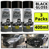 3X Car Pride Gloss Black Car Spray 400ml Spray Paint